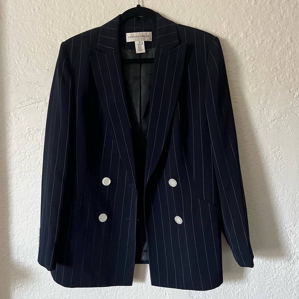 Vintage Navy Pinstripe Double Breasted Blazer Size 8